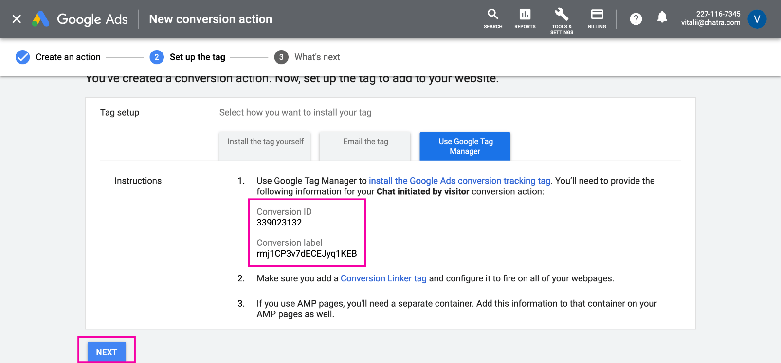 Conversion ID screenshot