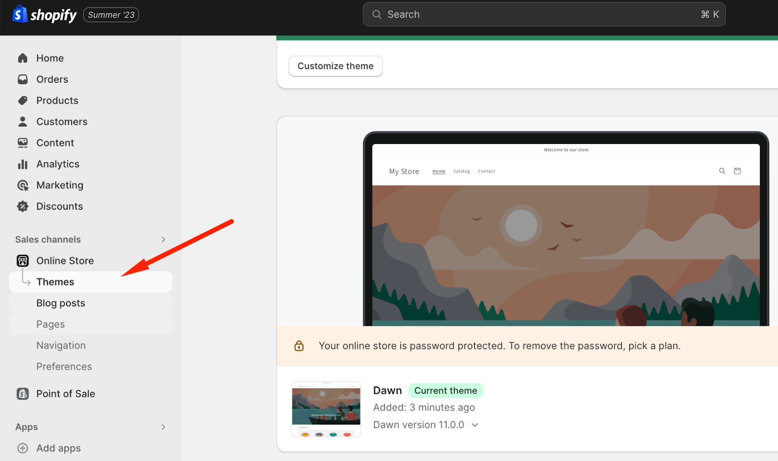 Shopify admin panel