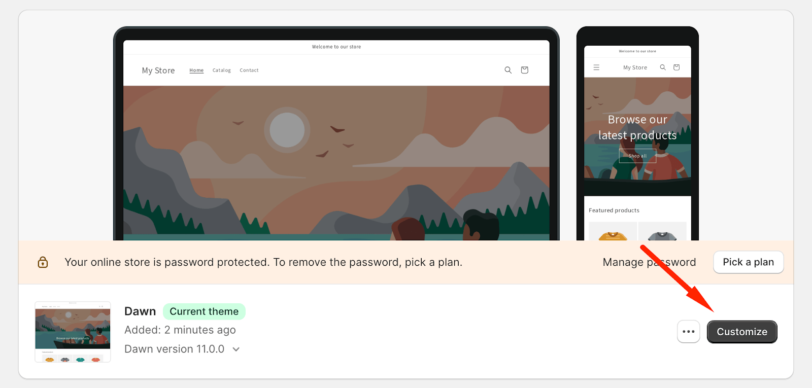 Shopify 'Customize' button