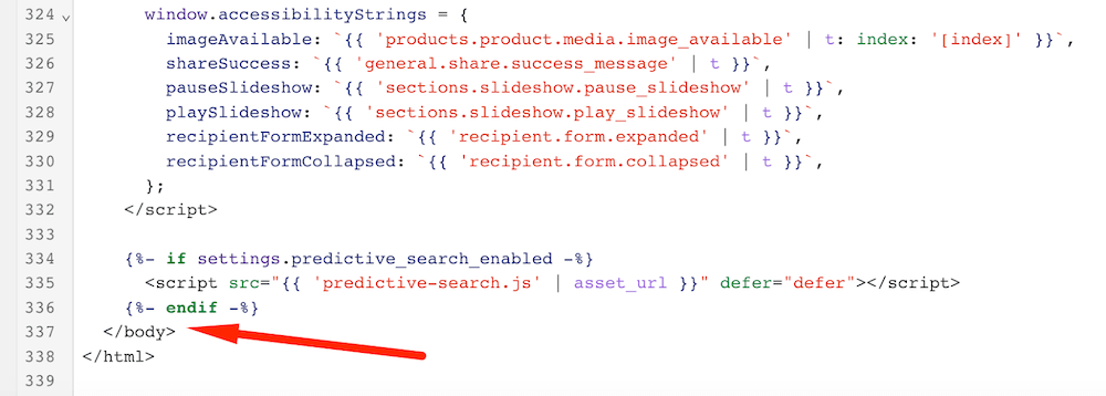 Shopify </body> tag