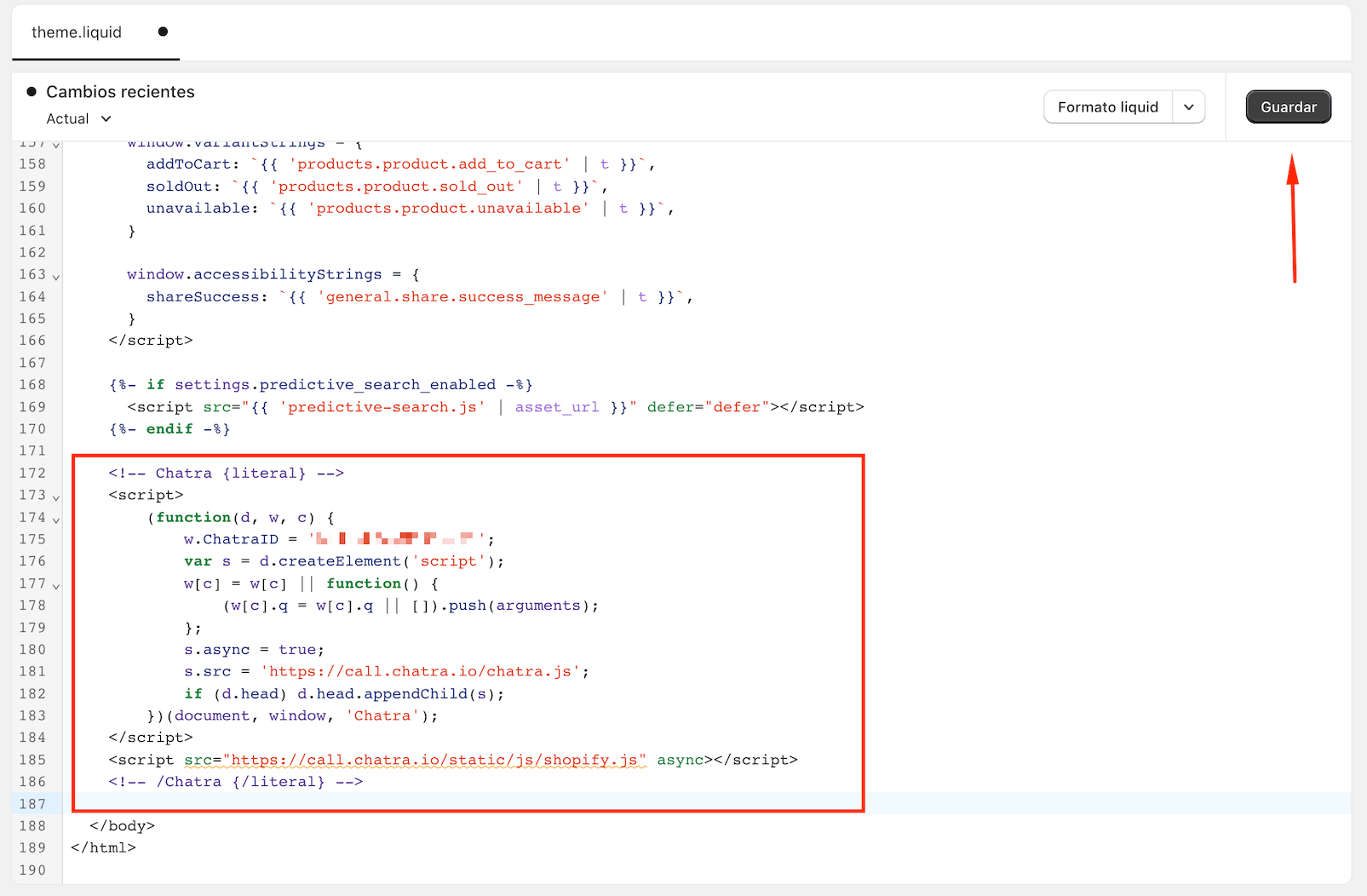 Shopify 'Guardar'